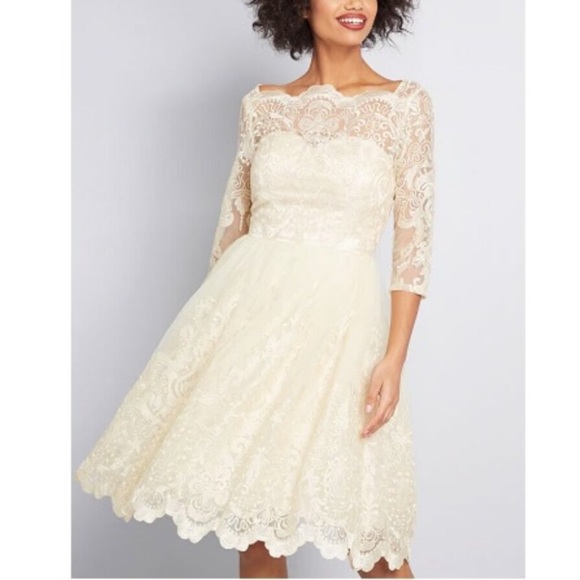 Chi Chi London Gilded Grace Cream Lace Midi Wedding Dress size 18 Modcloth - Picture 1 of 15